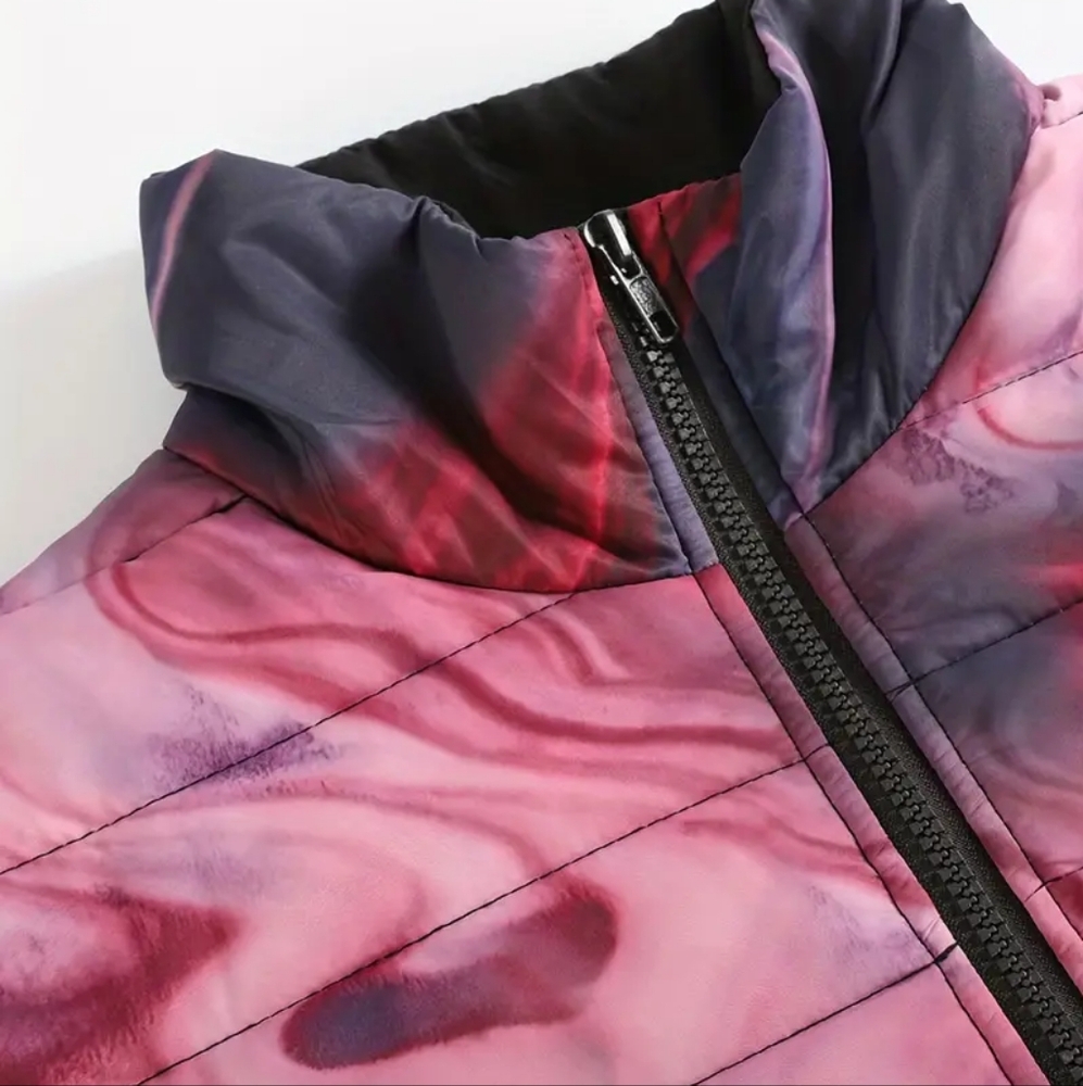 C.O.Z.Y pink purple swirly tie-dye puffer jacket Medium - Picture 3 of 7